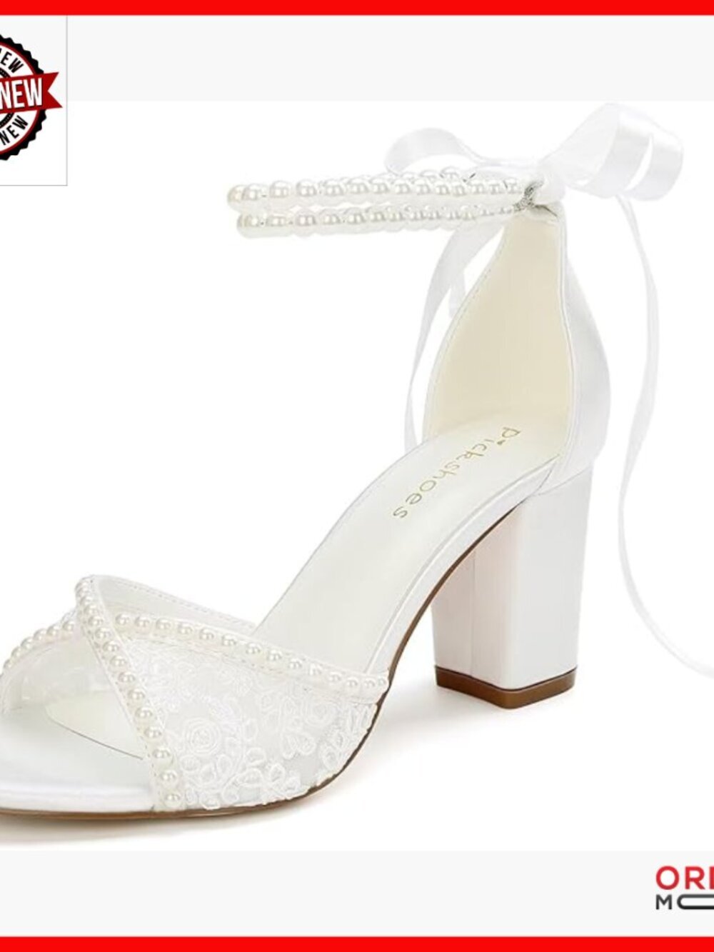 Lace Pearl Heels Bridal Shoes Block Heel Wedding Sandals Size 6-11